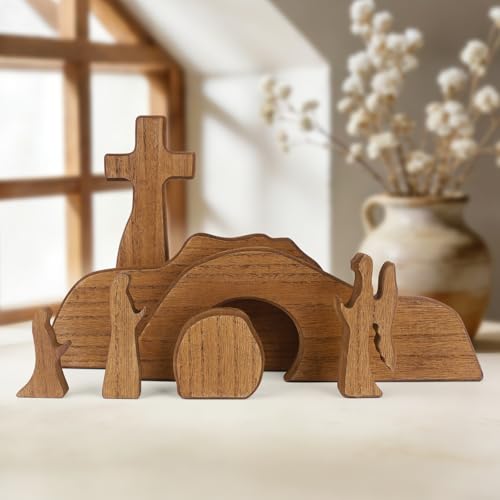 GoClimber Empty Tomb Easter Scene and Cross Decoration, Wooden Easter