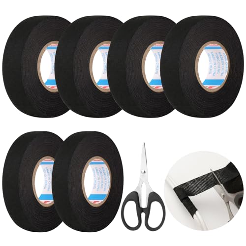 Aubess 6 Stücke Kfz Gewebeband Schwarz, 2 Größen Klebeband Kabelbaum, Selbstklebendes Autokabelbaum Wickelband, Auto Isolierband Gewebeband, Kabelbaum Filzband, (19mm X 15m/15mm X 15m)