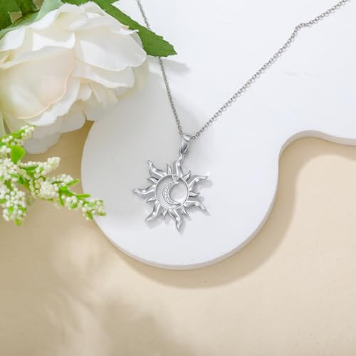 Diamond Sun Necklace 925 Sterling Silver Sun and Moon Pendant Necklace Dainty Jewelry Gifts for Women3