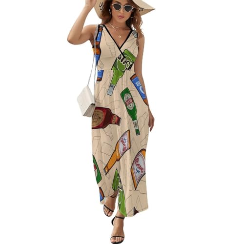 Robe de plage imprimé bouteille de vin longue sans manches et décontractée pour femme