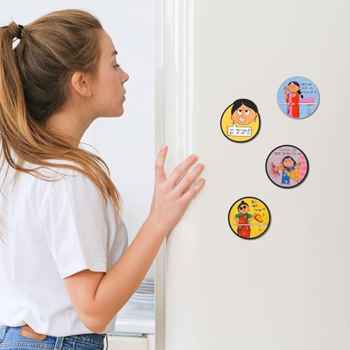 Image of CAPIO ART MDF Wooden Fridge Magnet Set of 4 | Funny Quotes Multipurpose Magnets for Fridge, Door & Office | Trendy Aesthetic Sleek Designer Decorative Magnets Multicolour
