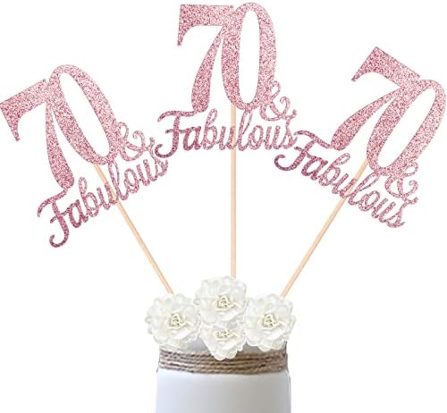 10-Pack Double Sided Rose Gold Fabulous and 70th Birthday Centerpieces for Tables, Number 70 Centerpiece Sticks, 70th Birthday Table Decorations for Women Men (Double Sided Giltter)