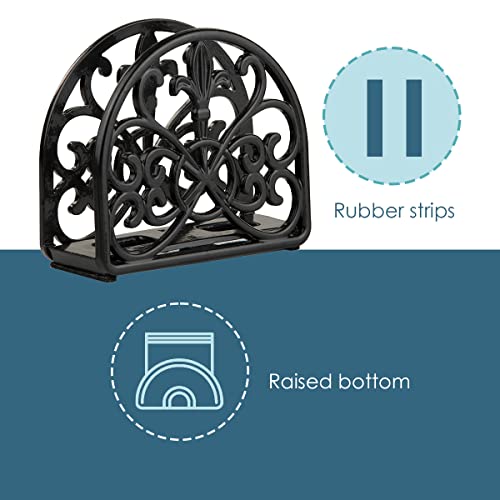 Fleur De Lis Design Cast Iron Napkin Holder, By Home Basics (Black) / Napkin Holders For Kitchen/Table Napkin Holder With Non-Skid Feet/Doubles As Storage For Small Papers #TOP3