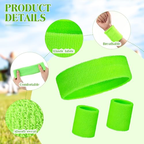 Image of Neon Sweatbands and Wristbands Bulk, Cotton Sports Headbands for Team Spirit, School Field Day, 80s 90s Party, Soccer Fan Accessories, Gym, Cheer and Group Events