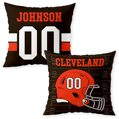 Personalized Football Custom Pillow - USA Made - Sports Decor for Football Fans - American Football Custom Fan Gift with Helmet Number, Name, City, and Team Colors (16