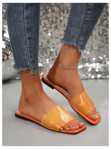Image of Verdusa Clear Sandals For Women Square Toe Slides Summer Slip On Beach Flat Sandals