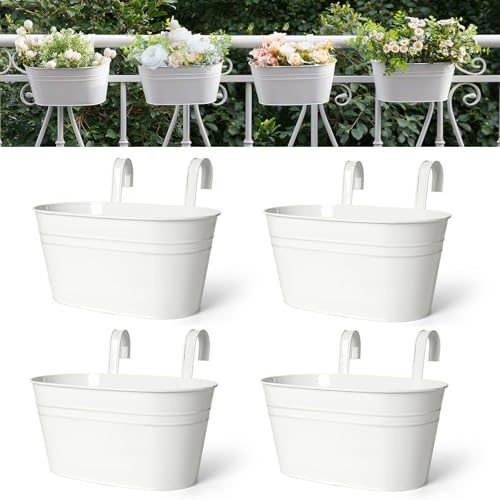 Dahey 10.5 Inch Metal Hanging Flower Pots 4 Pcs Outdoor Railing Planter Box