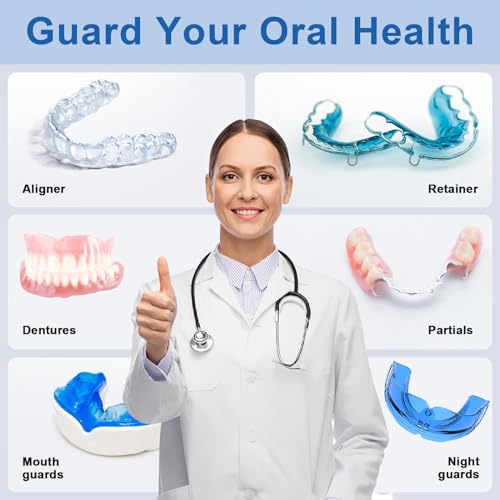 Nalax Limpador de retentor ultrassônico, limpador ultrassônico profissional 45000Hz para dentaduras,