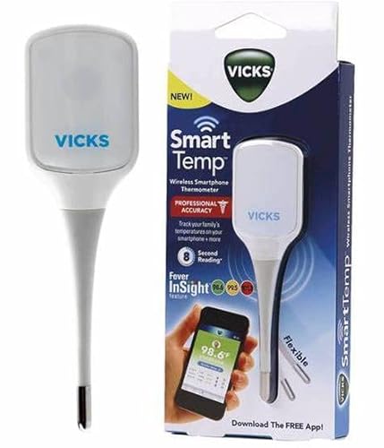 Vicks Smart Temp Wireless Smartphone Thermometer 1 ea Smart Thermometer for Kids or Adults, for Rectal, Oral or Underarm Use, Free Downloadable App Tracks Fevers and Flu Symptoms