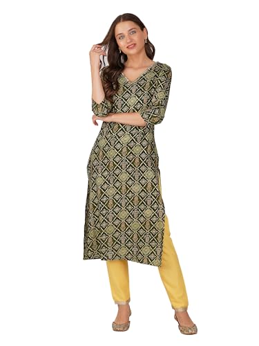 rytras Women's Foil Printed Straight Kurta(Green,S)