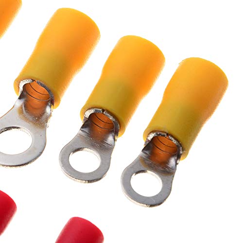 Kit surtido de 650 terminales aislados surtidos en rojo, azul y amarillo for cables eléctricos, terminales de anillo de crimpado.