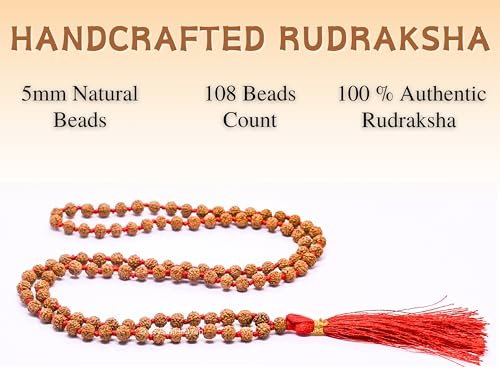 Image of Rudraksha Mala 108 Beads Original Panchmukhi, Authentic Rudraksha Chain for Men, Spiritual Japa Mala 108 Beads Prayer Meditation Rudraksha Mala Necklace, Handcrafted with Natural Beads for Inner Peace