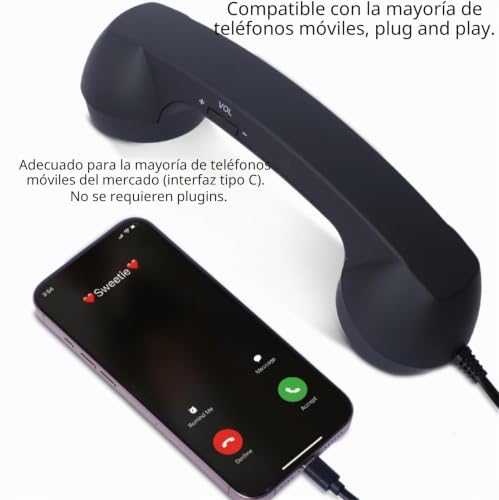 Miniatura 5 de Teléfono Retro Actualizado 2026, Auriculares Con Cable De Teléfono Retro Tipo C, Receptor De Teléfono Celular De Mano Clásico Con Cable, Accesorio Estilo Años 90 Para Fotos, Para Todos Los Teléfonos