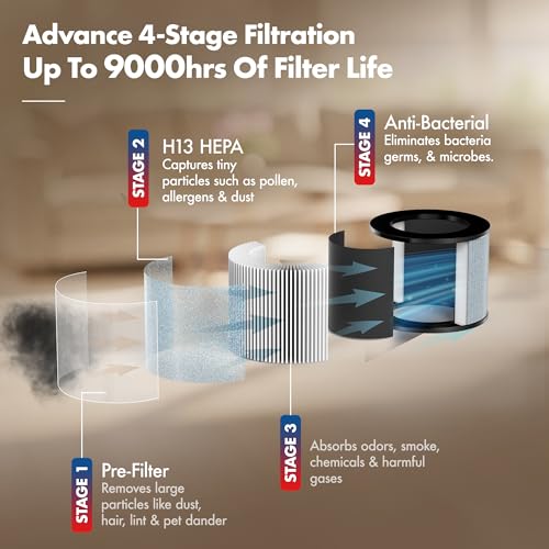 Image of Pure Air PA1 Wozoyo Air Purifier, Home&office, 4in1 Filter,PreFilter,AntiBacterial,H13 HEPA,Activated Carbon,AHAM Verifide,Removes 99.99% PM2.5 PM10,Pet Dander, Smoke,Pollen, Aromatherapy,NightLight