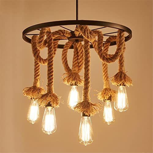 Lustre créatif restaurant style vintage avec suspension en fer forgé et corde