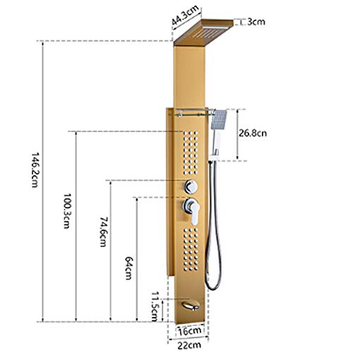 Panel de Ducha Sistema Multifunción en Acero Inoxidable con Acabado Dorado Cepillado, Cabezal de Ducha Cascada, Duchador de Mano, Chorros Corporales y Salida para Bañera miniatura 4