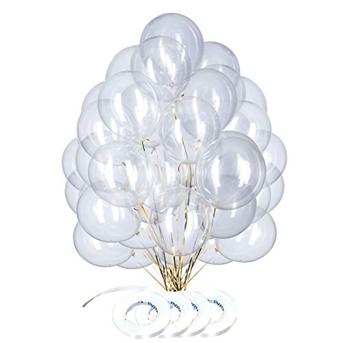 We Moment Clear Balloons 12 Inch Latex Transparent Party Balloon with Ribbon,Pack of 70