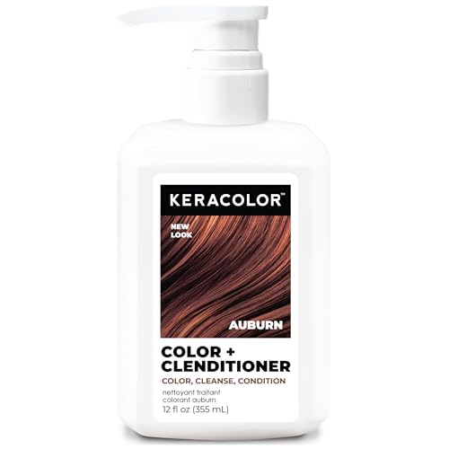 Keracolor Color + Clenditioner 3-in-1 Color-Depositing Conditioner, Gently Cleanses & Conditions, Semi-Permanent Auburn Hair Color, 12 Fl Oz