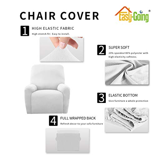 Image of Easy-Going 4 Pieces Microfiber Stretch Recliner Slipcover - Spandex Soft Fitted Sofa Couch Cover, Washable Furniture Protector with Elastic Bottom for Kids,Pet (Recliner,Snow,White