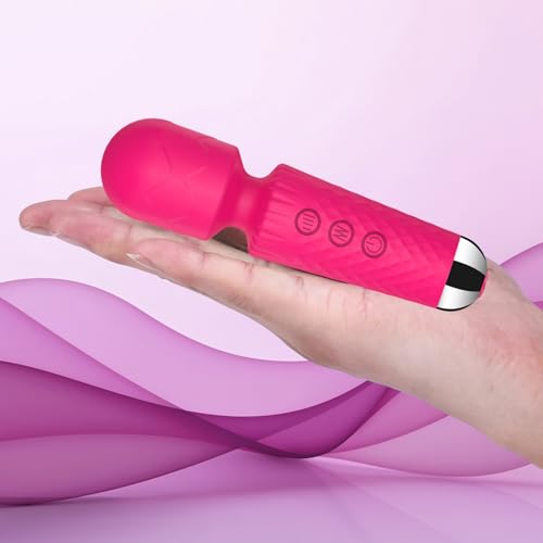 CHARMING Personal Back Massager Handheld Waterproof & Rechargeable 20 Patterns 8 Speeds Quiet Vibration Wand for Travel Friendly Relaxation Tool -(Rose Red)
