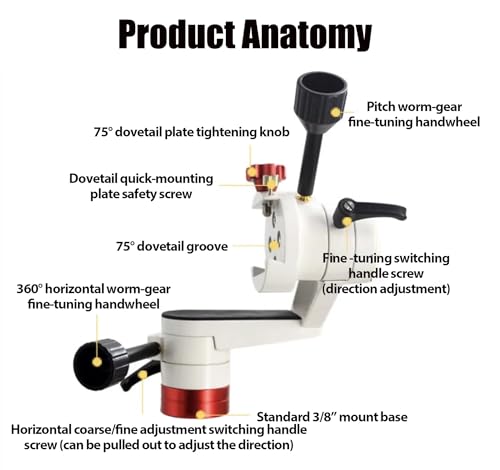 Image of Altazimuth Telescope Mount, Alt-az Reflector Telescope Equatorial Mount, 3 /8 inch Thread for Tripod Telescopes for Adults Astronomy, Coarse & Fine Adjustment, 22LBS Capacity