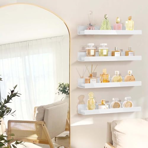 Image of 4 Pack 15 Inch White Acrylic Floating Wall Shelves, Kids Bookshelf