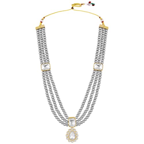 Image of Peora Crystal Faux Pearl Kundan Necklace & Jewellery Set Gift for Women