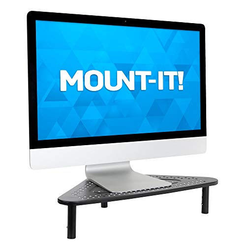 Corner Monitor Stand | Adjustable Height Corner Desk Shelf | Triangle Screen Riser, Ergonomic Space Saving Design, Ventilated. (Metal, Black) #TOP1