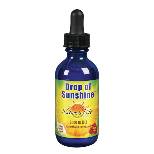 Nature's Life Drop of Sunshine Vitamin D-3 Drops in Organic Extra Virgin Olive Oil & Coconut Oil 5000IU | Supports Strong Bones & Immune System | 2 oz