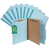 1InTheOffice Classification Folders, 2 Divider Classification Folders, File Folders with Dividers, 2.5' Expansion, Letter Size, Light Blue, 20 Pcs