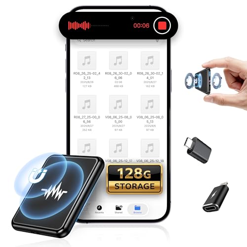 128G (9800 Hour) Voice Activated Recorder, Double-Sided Magnetic Voice Recorder with Playback, Audio...