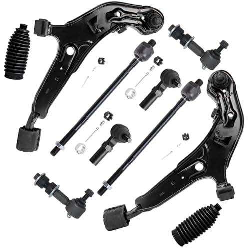 Image of Detroit Axle - 10pc Front End Kit for 1995-1999 Nissan Maxima 1996-1999 INFINITI I30, 2 Lower Control Arms w /Ball Joints 2 Sway Bars 4 Outer Inner Tie Rods 2 Boots 1996 1997 1998 Replacement