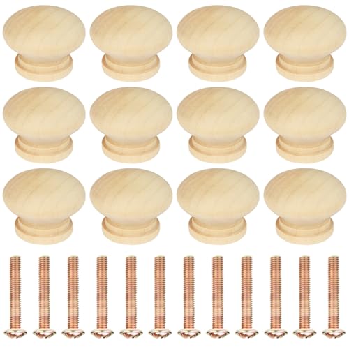 Ainiv 12 PCS Tiradores Armarios Madera, 25 x 35 mm Pomos de Madera con 12 Tornillos para Decoración del Hogar, Armarios, Cajones y Armarios de Cocina, Ropero