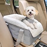 A 4 Pet Center Console Dog Car Seat for Small Dogs Cats, Booster Seat for Puppy with Safety Tethers, Pet Car Seat with Safe Protective Hooks,Washable Cushion - Portable Carrier for Pets Up to 8 Lbs