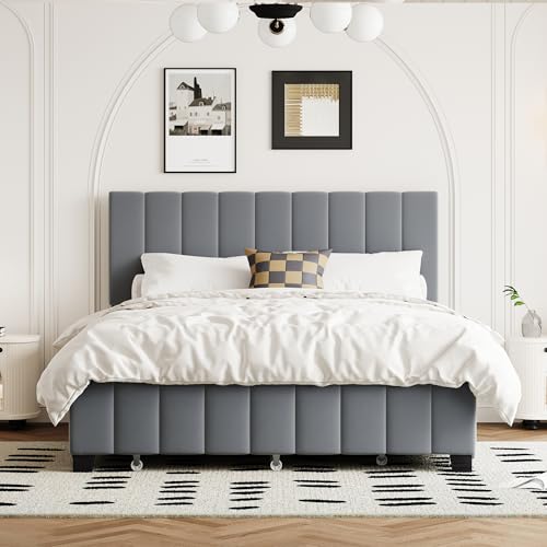 Merax Queen Upholstered Platform Bed with Drawers and Twin XL Trundle - Image 3