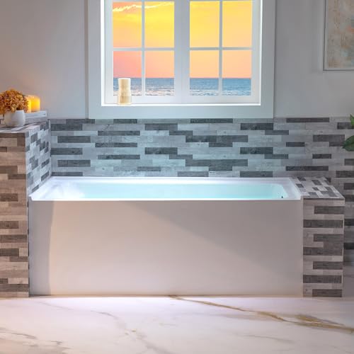 Image of WOODBRIDGE 60 inch Acrylic Rectangular Alcove Soaking Bathtub in White with Right Drain, Matte Black pop-up Drain Included, LB666-R