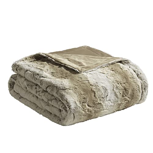 Madison Park Zuri Soft Plush Luxury Oversized Faux Fur Throw Animal Stripes Design, Faux Mink On The Reverse, Modern Cold Weather Blanket For Bed, Sofa Couch, 60X70", Sand #TOP1