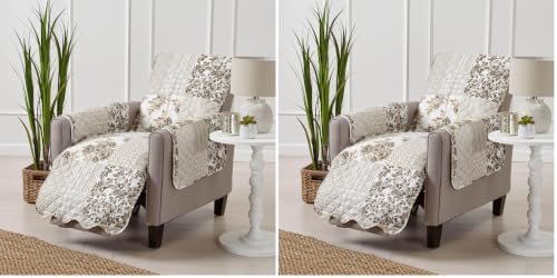 Image of Great Bay Home Reversible Patchwork Recliner Cover - Washable Slipcover Furniture Protector with Elastic Straps - Perfect for Kids & Pets - Box-Stitched Detail (Taupe) (Pack of 2)
