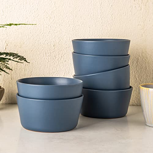 Amorarc Stoneware Cereal Bowls For Kitchen, 26 Ounce Ceramic Soup Bowls Set Of 6 For Oatmeal Snacks Soup Cereal, Chip-Resistant Kitchen Bowls, Matte Airy Blue #TOP4