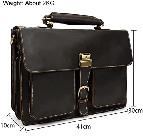 Men's Leather Briefcase Retro Men's Handbag Crazy Horse Leather Double Compartment 14 Inch Computer Bag Single Cell (Color : Brown)2
