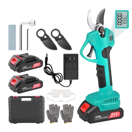 Troncarami a batteria 0-40 mm, potatura elettrica da 1280 W, 3 lame SK7 sostituibili e 2 batterie da 21 V, 2000 mAh, cesoie elettriche con display LCD e motore senza spazzole