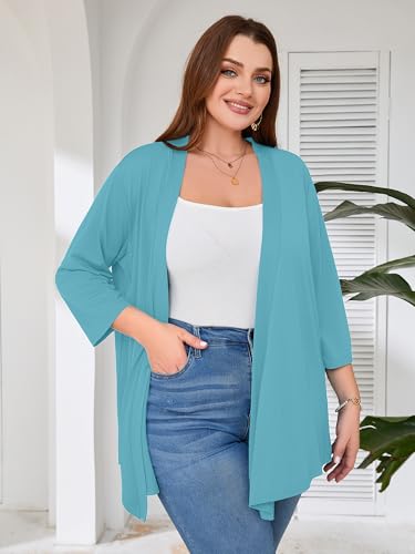 Image of AusLook Women's Plus Size Lightweight Open Front Cardigan 3 /4 Sleeve Cover Ups Shrugs Shawls and Wraps Kimono Jacket Coat