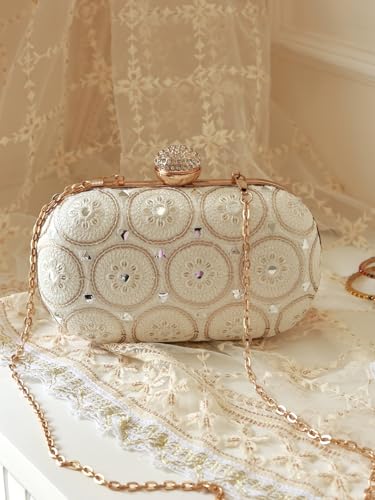 Image of THE TAN CLAN Inaara Oval Clutch for women Purses Luxury Evening Handbags for ladies with Detachable Handle