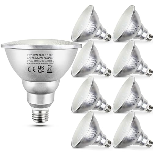 Unikcst 8 stuks 18W E27 LED-lampen warm wit 3000K PAR38 reflector spotlight 230V flood licht spaarlamp vervangt halogeenlamp 180W, niet dimbaar