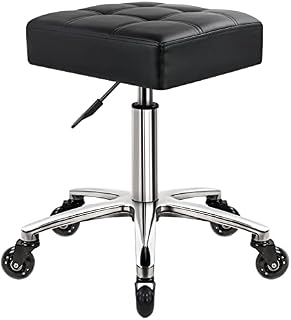 WKWKER Heavy Duty Office Stool on Wheels Swivel Adjustable 10cm thicker PU leather Stool Kitchen beauty Lab home office stool chairs Black
