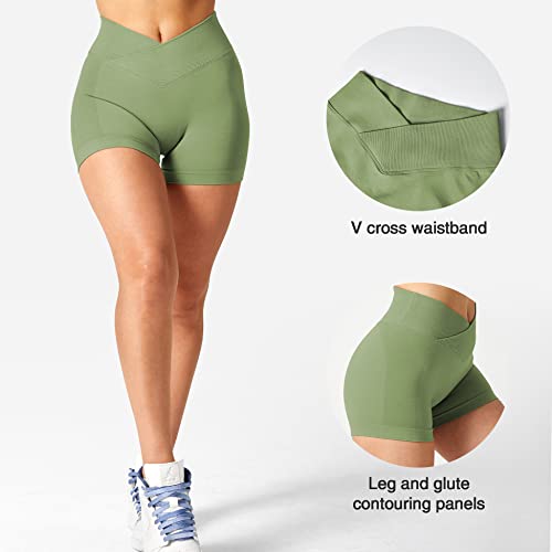 Yeoreo Workout Shorts Women Scrunch 3.5" Seamless V Waist Amplify Shorts Sport Gym Shorts Green Medium #TOP1