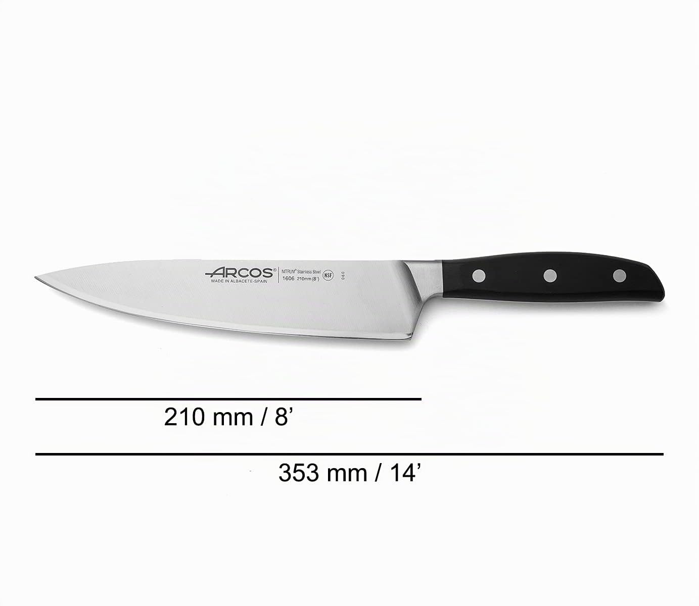 Arcos Coltello Chef Forgiato in Acciaio Inossidabile – Coltello da Cucina Professionale per Cucinare, Manico Ergonomico in Poliossimetilene e Lama da 210 mm – Nero, Serie Manhattan