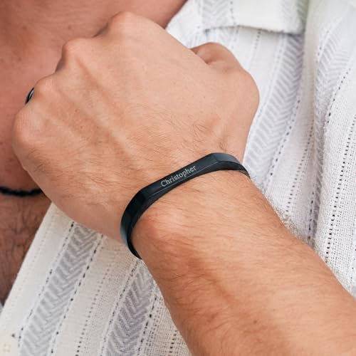 EVE'S ADDICTION Engravable Men's Brushed Stainless Steel Rectangle Cuff Bracelet - Gifts for Dad3