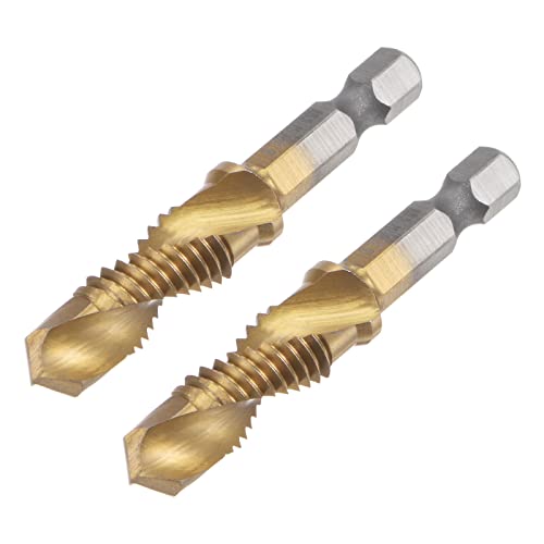 sourcing map Combination Drill and Tap Bit, 1/4 Hex Shank M10 x 1.5 Metric Titanium Coated High Speed Steel 4341 Spiral Flute Drilling Tapping Tool 2pcs