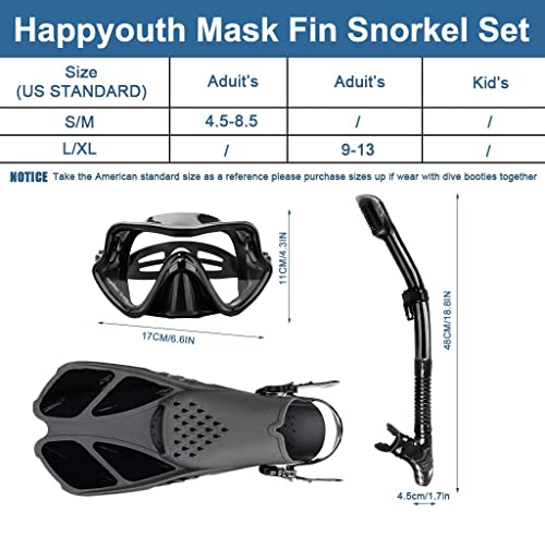 image for Happyouth 6 in 1 Mask Fins Snorkel Set, Adult Snorkeling Gear with Adj